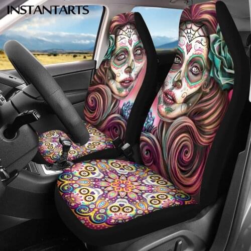 INSTANTARTS Stylish Day of the Dead Sugar Skull Prints Car Seat Cushion Comfortable Automobile Seat Protector Car Interior Decor