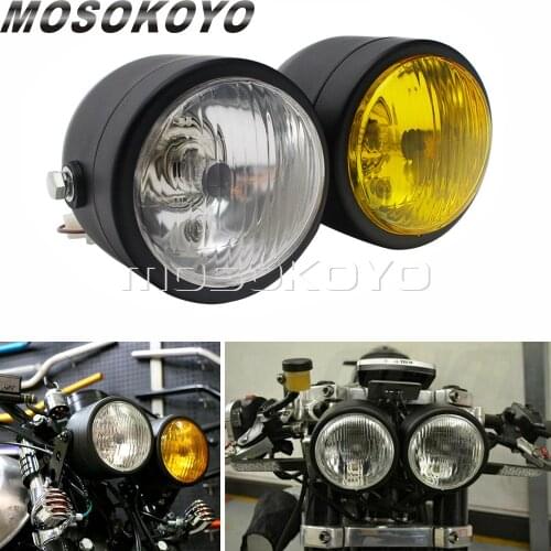 Street Bikes H4 12V 35W Bulbs 3.5" Dominator Twins Dual Headlight Motorcycle Grill Double Headlamp for Bobber Cafe Racer Chopper
