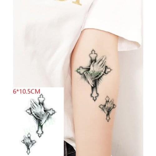 Waterproof Temporary Tattoo Sticker Cross Praying Hands Body Art Flash Tattoo Fake Tattoo for Women Men