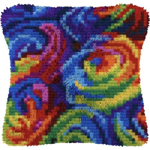 Latch Hook Cushion Rose with Heart Pillow Case Canvas Acrylic Yarn Latched Hook Pillow Kits Crochet Cushion Cover