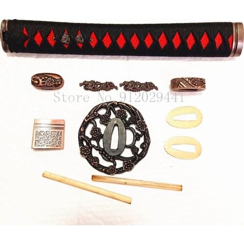 Plum Blossom Theme Sword Guard for Katana/Wakizashi Fittings Set Kirsite Tsuba+Menuki+Fuchi+Kashira+Handle+Habaki+Seppa Metal Cr
