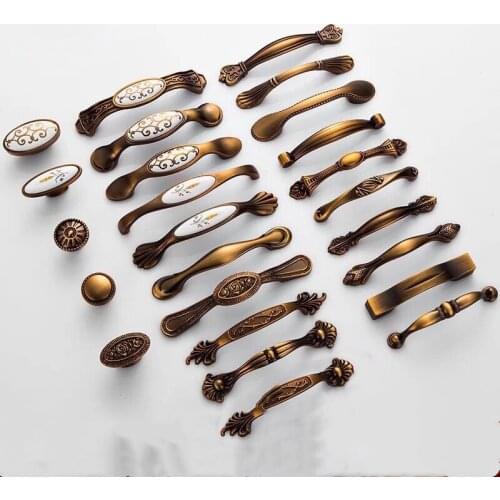 Yellow Bronze Door Handles Noble Antique Drawer Pulls Vintage Kitchen Cabinet Handles and Knobs Retro Furniture Handles