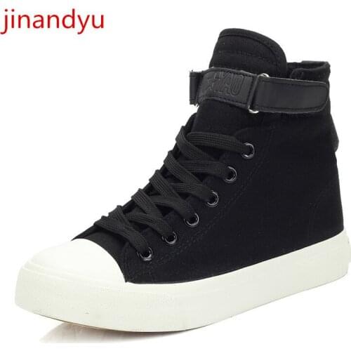 Woman Flats Vulcanize Shoes Ladys Casual Canvas Shoes Lace Up Black White High Sneakers Women Fashion Comfy Ladies Sport Shoes