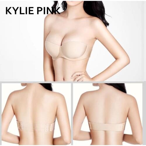 KYLIE PINK 2PCS Invisible Bra Seamless Bras Female Underwear Strapless Backless Half Cup Wedding Dress Bra Lingerie Brassiere