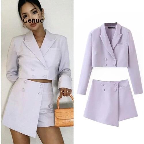 Women Two piece Suit In Dusty Cropped Blazer And Wrap Mini Skort