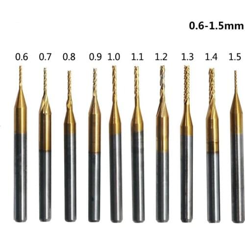 0.6-1.5mm 0.8-3.175mm Titanium Coated Carbide Milling Cutter Engraving Edge Cutter CNC Router Bits End Mill for PCB Machine