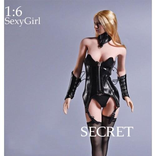 1/6 Female Clothes Set 17XG08 Black Leather Underwear & Stockings Set & Shoes Fit Seamless Body Accessory