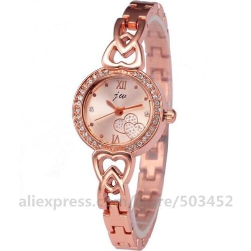 100pcs/lot jw 3480 Double Heart Bracelet Watch Fashion Lady Thin Belt Wristwatch Cute Gift Watch Elegant Girlfriend Watch