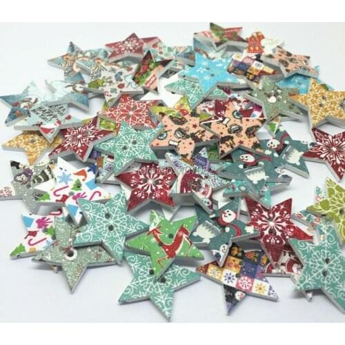 1000pcs 25mm Wood Star Christmas Buttons Sewing Scrapbooking Embellishments Cardmaking Reindeer Snwoflake Santa Snowman Crafts