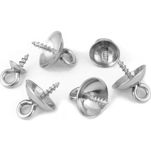 20pcs Stainless Steel Metal Tone Screw Eyes Bails Top Drilled Beads End Caps Pendant DIY Charms Connectors Jewelry Accessories