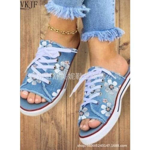 201 New Denim Soft Plus Size Flat Summer Low Heels Sandals Shoe Shoes Woman Women Pumps Cut Out Female Mujer Sapato Feminino