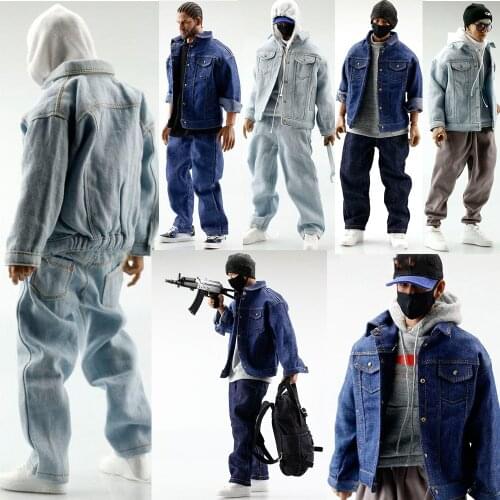 In Stock 1/6 Scale Male Figure Accessory Denim Top Coat Jacket Jeans Shirt Clothes Model for 12 inches Man Body