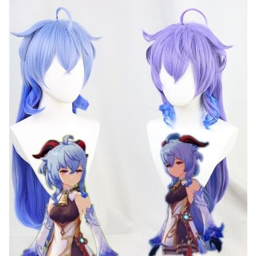 Anime Cosplay Popular Role Playing Game Genshin Impact Ganyu Wig Project Characters Accessories 85CM Length Purple Blue Female