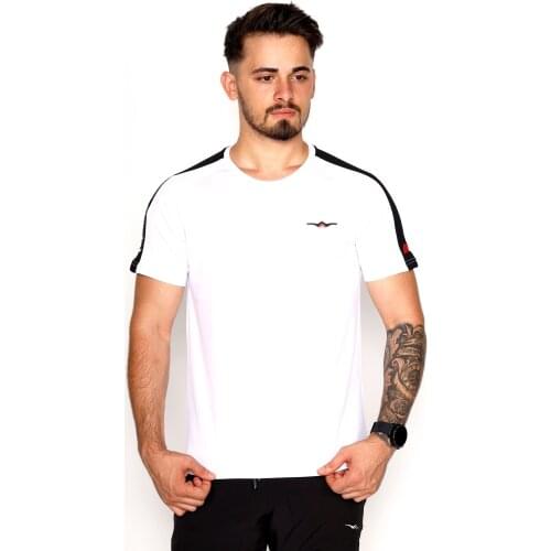 White T-Shirt with Single Jersey Fabric Shoulder Garnish and Embossed Logo