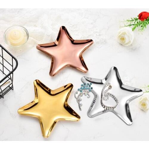2021 Stainless Steel Snack Dessert Tray Simple Style Five-Pointed Star Jewelry Storage Tray Cosmetic Display Supplies