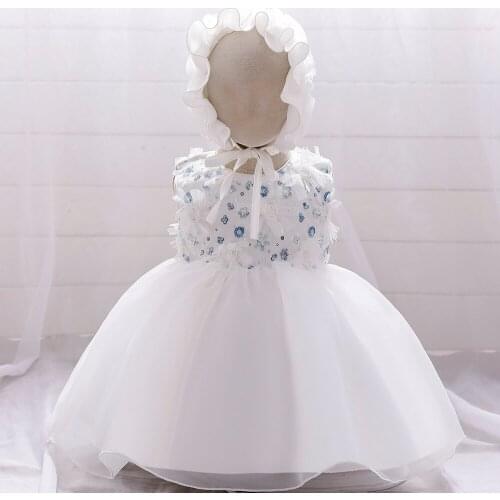 PLBBFZ Send Hat White Flower Infant Baby Girl Dress Lace Baptism Dresses Girls 1st Year Birthday Party Wedding Baby Clothes