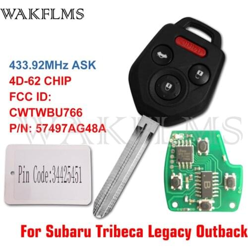 For Subaru Tribeca Legacy Outback 2008 2009 2010 2011 433MHz 4D62 Remote Car Key Fob 57497AG48A CWTWBU766