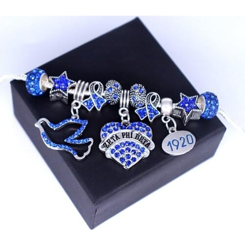 DOUBLE NOSE New made greece sorority zpb sign dove 1920 zeta phi beta european bead snake chain bracelet for women sisterhood