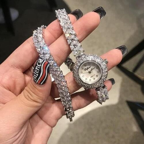 Herhome Qualtiy AAA Zircon Elements Leaf Austrian Crystal Bracelet Watch for Wedding Party Fashion Jewelry Made with Wholesale