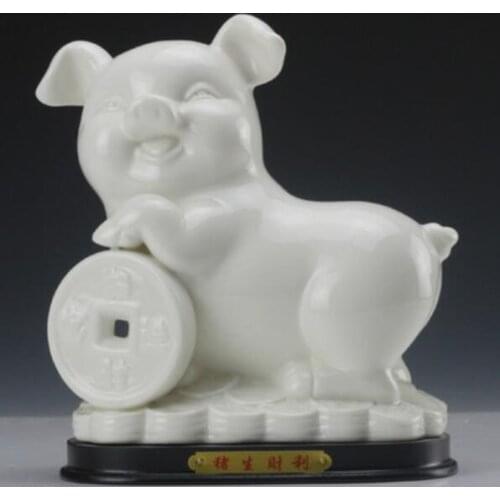 21cm Ceramic Zodiac Pig Living Room Crafts Feng Shui Home Craft Decoration