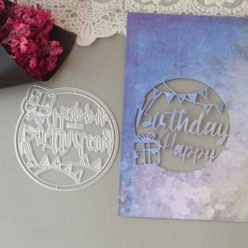 Circle Happy Birthday Gift Flag Design Metal Cutting Dies Stencil Scrapbooking Photo Album Card Paper Embossing Craft DIY