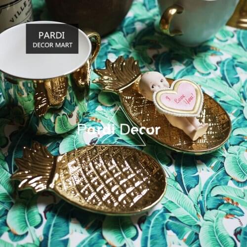 Fashion style gold white color Pineapple shape plate ceramic decoration plate candy dessert plate 1pc/lot