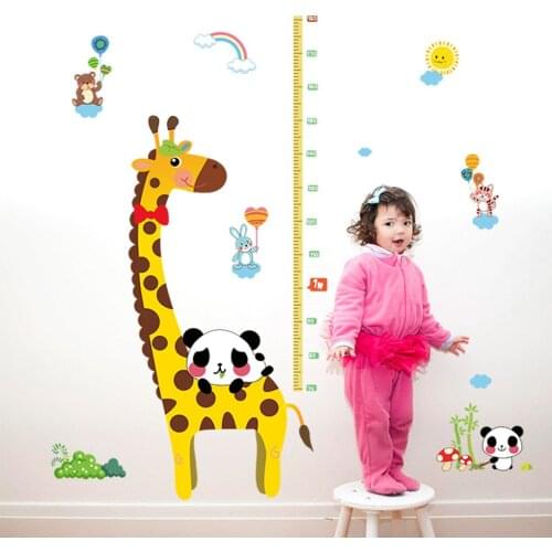 Cartoon Measure Wall Stickers For Kids Rooms Giraffe Height Chart Ruler Decals Nursery Home Decor Animal Height Growth Chart