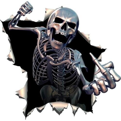 Cartoon Creative Metal Angry Skeleton Skull with Beard Premium Funny Auto Sticker Decals Car