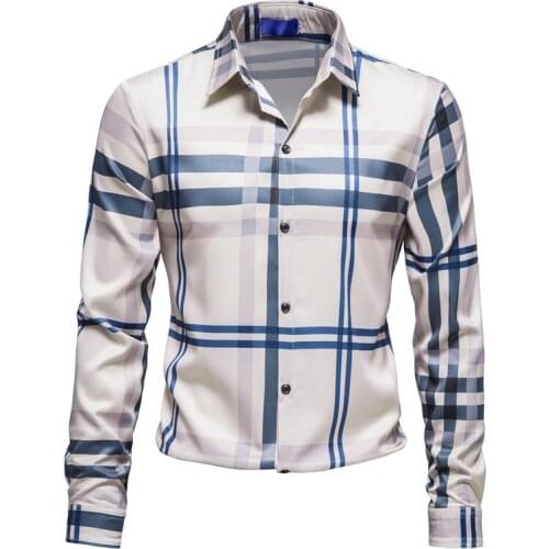 New Mens Fashion Striped Long Sleeve Shirt Business Casual Shirt European Size