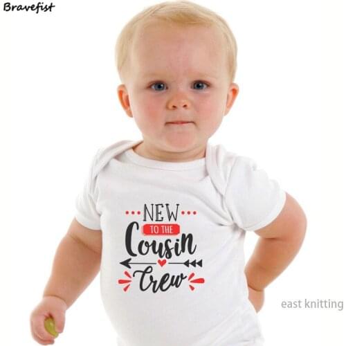 New Fashion Summer Boys Girls Cute Cartoon Bodysuit Newborn Baby Funny Romper Kids Clothes New To The Cousin Outfits 0-2Y