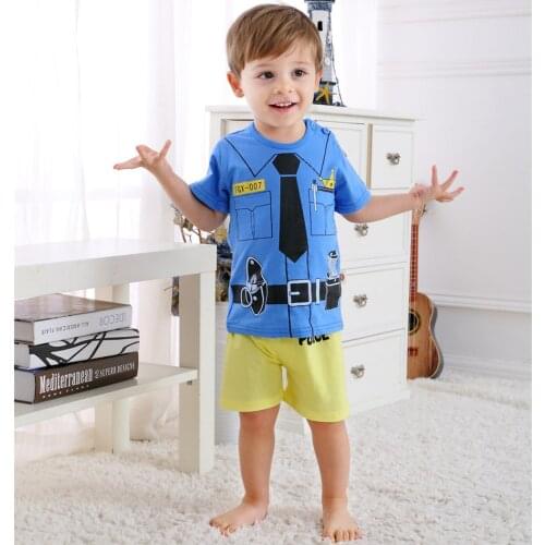 Baby Boys Clothes Policeman Style Sets Summer Fashion Leisure T-shirt + Shorts Cartoon Kids Clothing Suit DS19