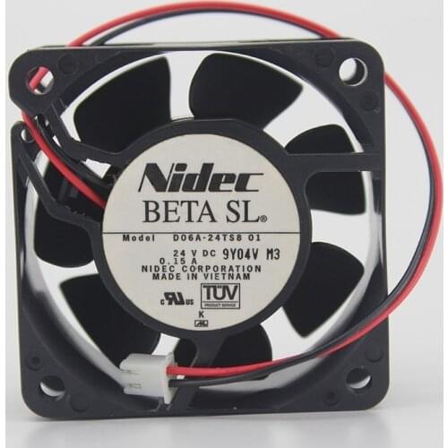 Original Nidec D06A-24TS8 01 DC 24V 0.15A 60*60*25MM 6CM 2 Wire Inverter Cooling Fan