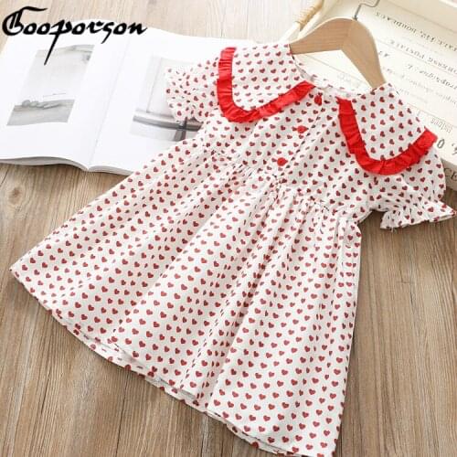 Girls Dress Summer Heart Printed Red Princess Dress Cute Baby Girls Casual Dress Children Clothes Kids Dress for Girl