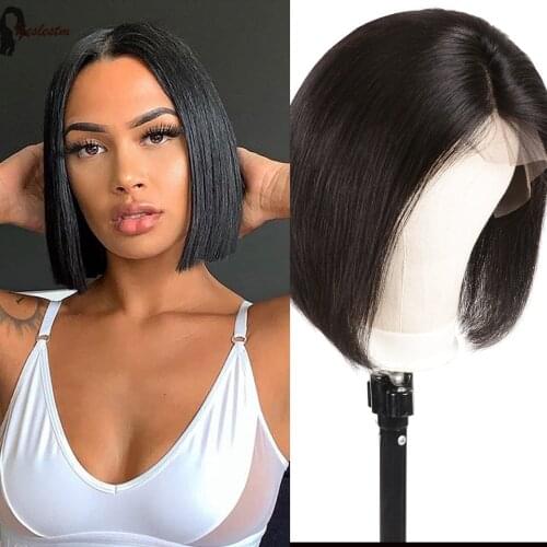 Straight Short Bob Lace Front Human Hair Wigs For Women PrePlucked Remy Brazilian 4x4x1T Part Straight Lace Frontal Human Hair