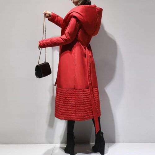 Winter thicker warm over the knee was thin hooded duck down coats female warm duck down outerwear jackets with belt F308