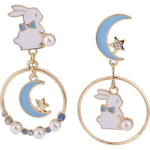 Romantic Sweet Rabbit Moon Drop Earrings For Women S925 Needle Trendy Japanese and Korean Lovely Ears