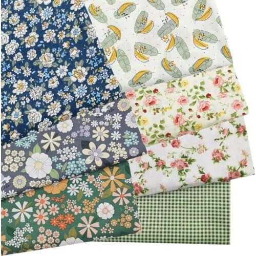 WHITE BEIGE Rose BLUE GRAY GREEN Flower Check Leaves 100% Cotton Twill Fabrics For DIY Patchwork Quilt Dress Blouse Craft Decor