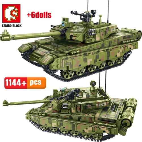 SEMBO 1144PCS WW2 99A Battle Electric Tank Building Blocks Military Army City Police Soldier Figures Bricks Toys For Children