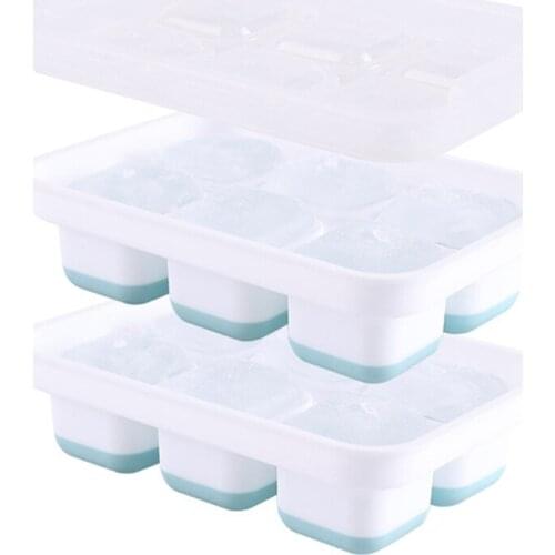 Silicone Ice Cube Trays Set of 2 with Cover, Food Grade Creative Whiskey Ice Ball Mould, 6-Grid Square Ice Lattice