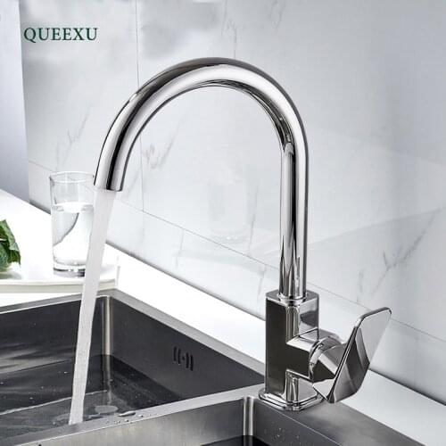 QUEEXU Kitchen Faucet 360 Degree Rotation Rule Shape Curved Outlet Pipe Tap Basin Plumbing Hardware Brass Sink Faucet QU07