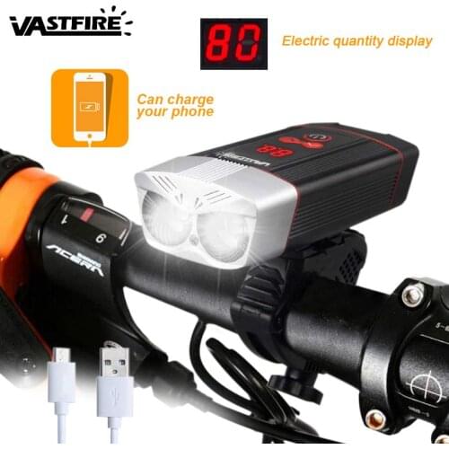 USB Intelligent LED Bike Light 5 Modes Bicycle Headlight with LED Display Power Bank Function +Safety Warning Rear Lamp