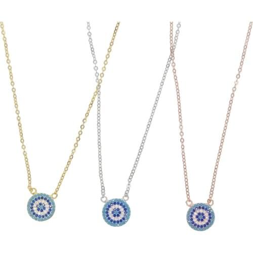 Top quality round multicolor stone necklace lovely fashion girl gift 100% 925 sterling silver link chain eye disco necklace