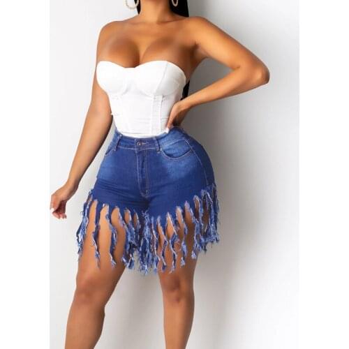 Tassel Women Elastic Jeans Shorts High Waist Cotton Casual Rave Jean Short Plus Size Denim Shorts