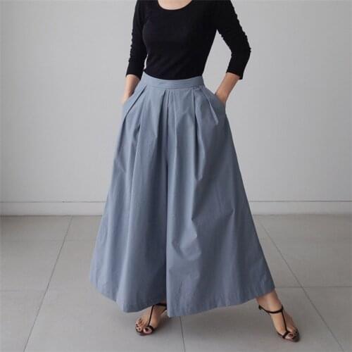 Johnature 2021 New Korean Loose Ankle-length Pants Women Summer Casual Solid Color Pockets Wide Leg Pants