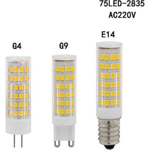 100PCS 5W 7w G9 E14 Pin SMD2835 LED corn crystal Bulb51 leds 75 ledsled Ceramic Spotlight chandelier Bulb AC 220v 360 degree