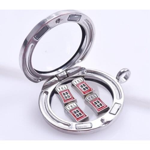 20Pcs/lot Alloy Telephone Booth Floating Charms Locket Pendant Making Living Bracelet Jewelry Accessories