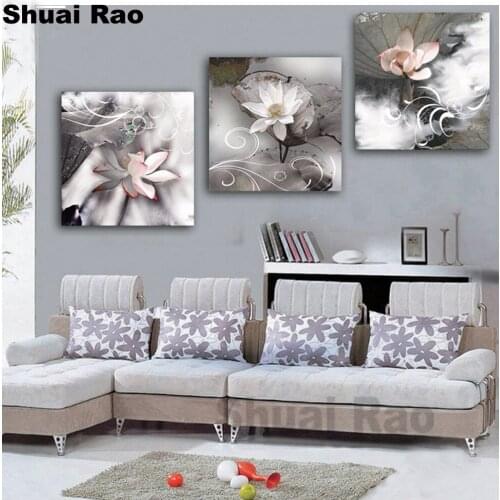 3 pcs 5d diy diamond painting full square drill lotus flower diamond embroidery mosaic modern triptych home decoration painting