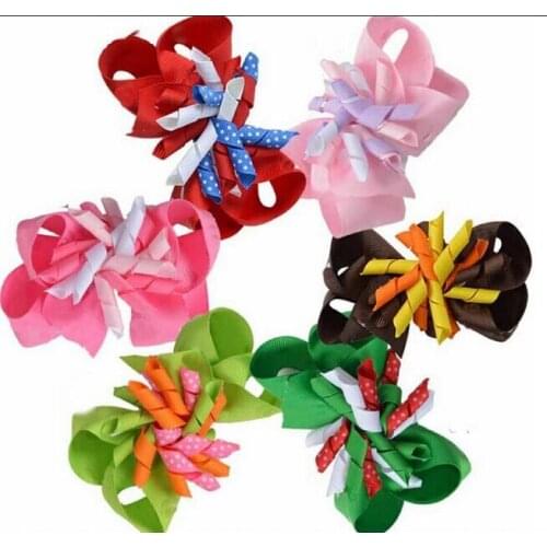 50pcs Girl curly ribbon headwear korker bows clip hair bows layered corker M2MG princess school Hairclips accessories PD016