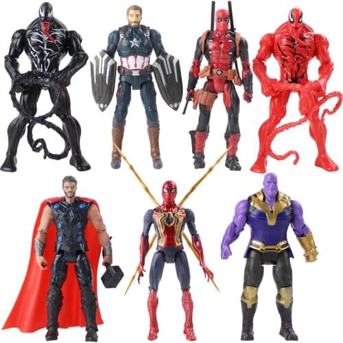 7pcs/lot 17cm Avengers Venom Iron Spiderman Thor Captain America Deadpool Superhero Figure Toys with LED Light PVC Model Doll