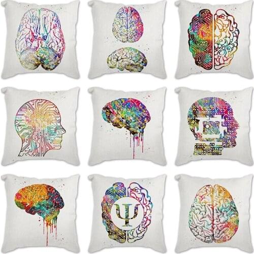 Watercolor series Decorative Cushion Cover Pillow Pillowcase Polyester 45*45 Throw flax Pillow Home Decor brain Pillowcover